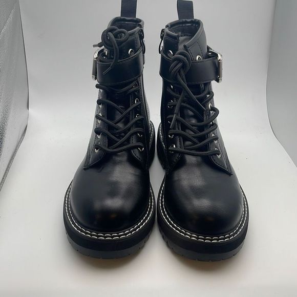 Dunes Women's COMBAT lace up Boot SIZE 6.5 BLACK - Picture 2 of 6